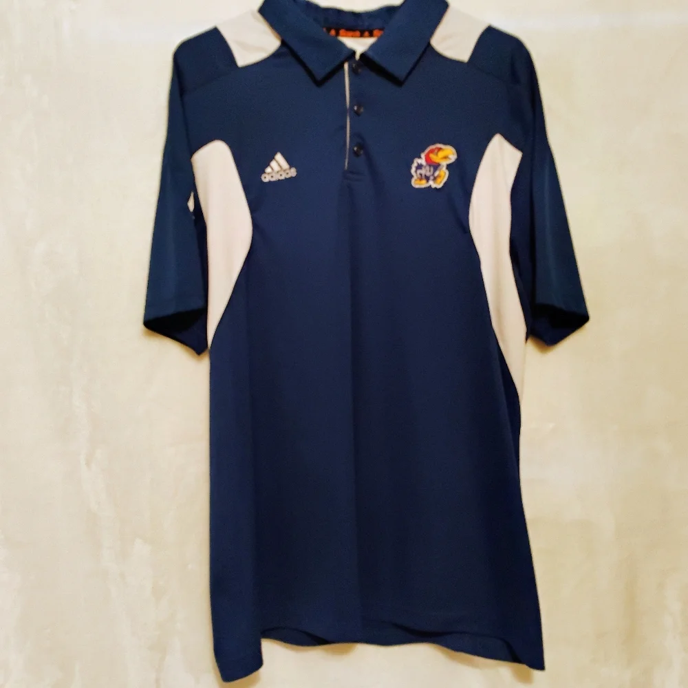 KU Kansas‎ Jayhawks Adidas Royal Blue Performance Polo Mens XL Climalite B